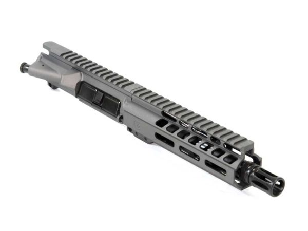 Ghost Firearms Elite 7.5″ 300 Blackout Pistol Upper in Tungsten Grey *Does not include Charging Handle or Bolt Carrier Group The Ghost Firearms Elite 7.5″ 5.56 NATO Pistol Upper with 7″ Ghost Rail in Tungsten Grey Cerakote Finish is an AR-15 Pistol Upper.  It features a 7.5″ Barrel with a 1:7″ twist and an A2 Birdcage Flash Hider to finish it off.  The 7″ free floating M-LOK Ghost Rail is matching Tungsten Grey Cerakote and engraved with the Ghost ‘G’.  Also, the Ghost MIL-SPEC 7075-T6 Aluminum Upper Receiver is Tungsten Grey Cerakote Finish. Ghost Firearms Elite 7.5″ 5.56 NATO Pistol Upper Features: 5.56 NATO Chamber (Fires both .223 and 5.56 ammunition) 7.5″ 4150 M4 Barrel Black Nitride Finish 1 in 7″ twist 1/2″ x 28 thread Pistol-Length gas system Ghost Firearms 7″ Free Floating M-LOK Handguard Ghost Firearms 7075-T6 Aluminum MIL-SPEC Upper Receiver Tungsten Grey Cerakote Finish